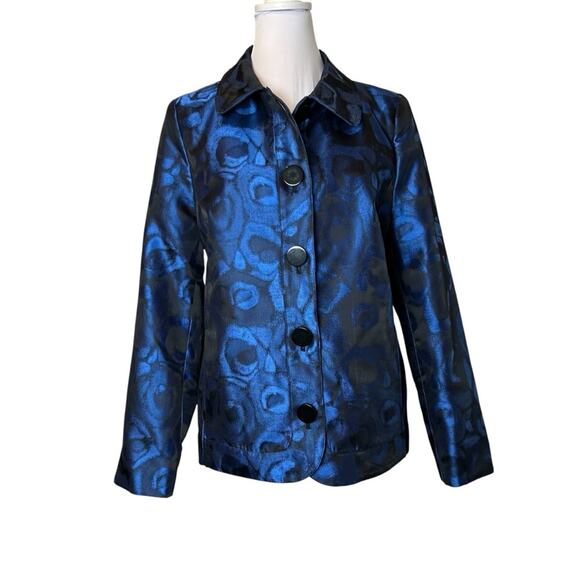 Laura Ashley Jacket Womens Size S Blue Black Iridescent Silky Event Occasion NWT - Picture 1 of 10